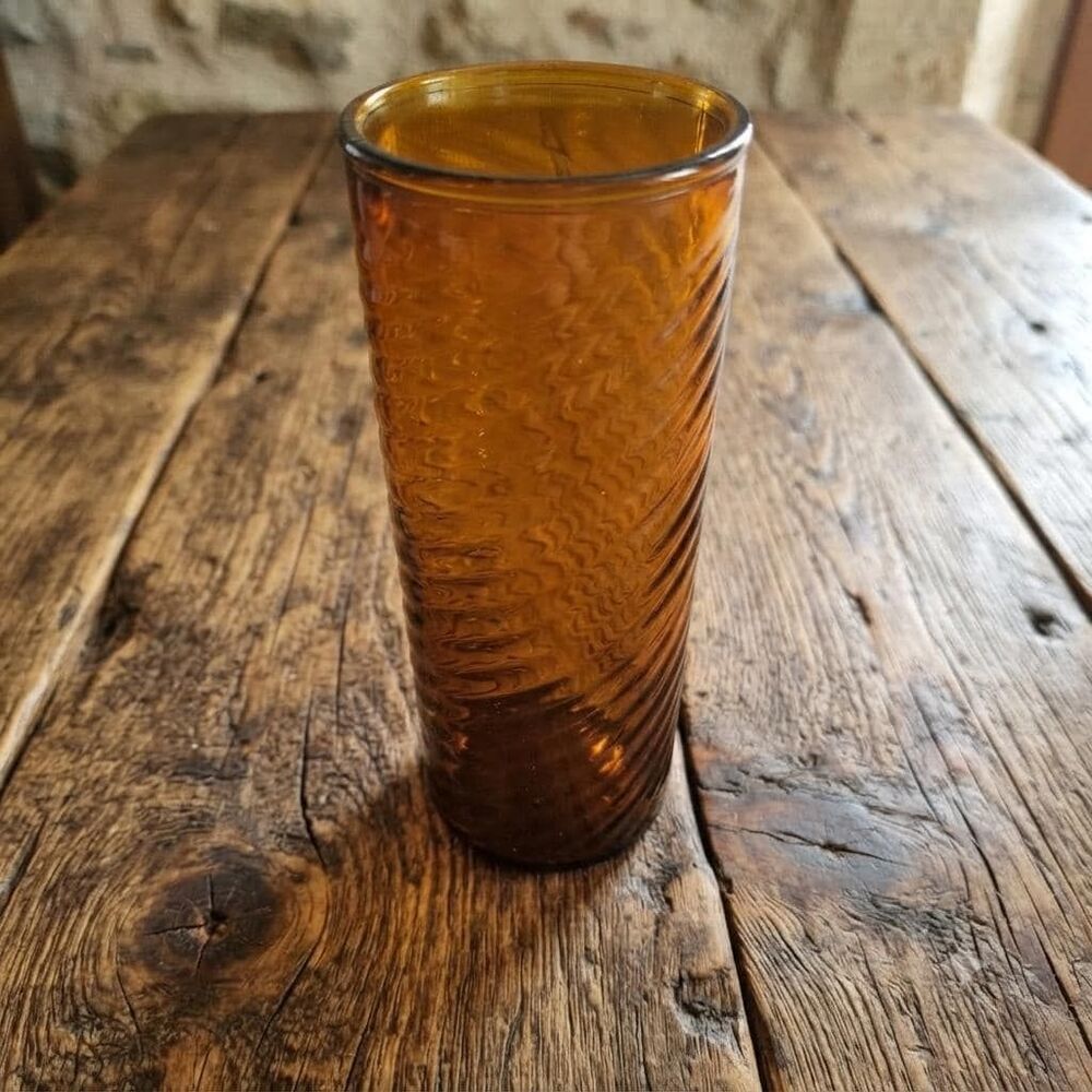 Amber Glass Swirl Vase | Fall Earth Tone Home Decor | Vintage Mexican Glass